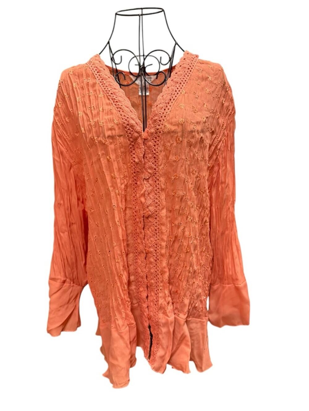 Allison Taylor Coral Embroidered V-Neck Boho Tunic 2X